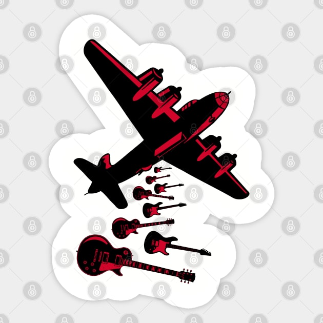 Guitar Bomber Dropping Rock Bombs Sticker by DavesTees